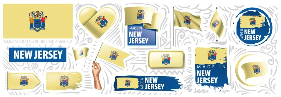 Vector set of flags of the American state of New Jersey in different designs Stock Illustration