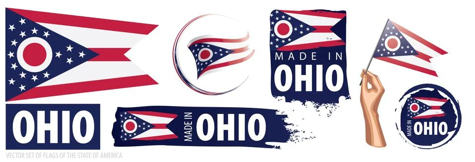 Vector set of flags of the American state of Ohio in different designs Stock Illustration