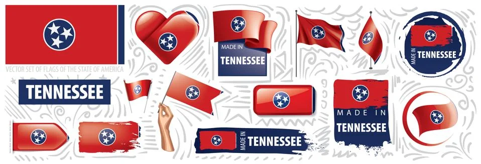Vector set of flags of the American state of Tennessee in different designs Stock Illustration