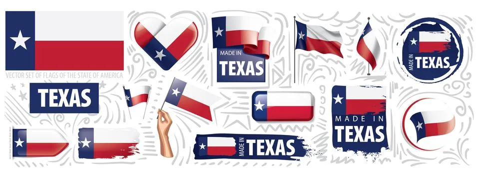 Vector set of flags of the American state of Texas in different designs Stock Illustration