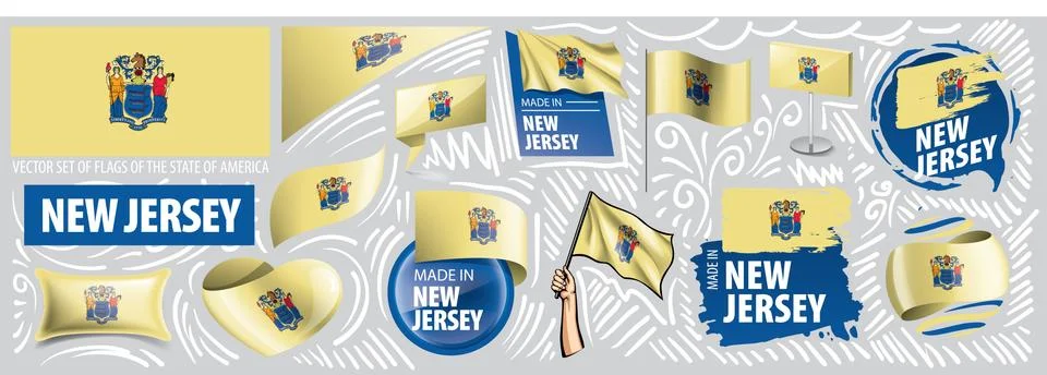 Vector set of flags of the American state of New Jersey in different designs Stock Illustration