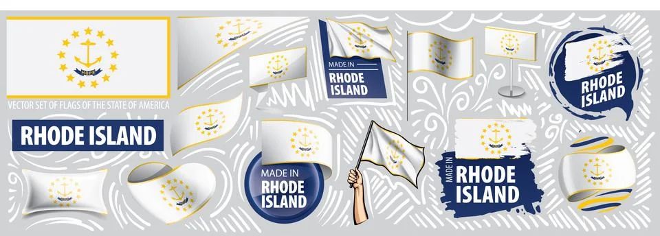 Vector set of flags of the American state of Rhode island in different designs Stock Illustration