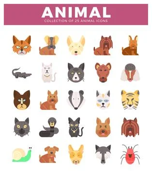 Vector set of flat animal icons. diverse species. Isolated illustrated grap.. Stock Illustration