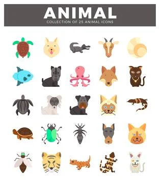 Vector set of flat animal icons on white background Stock Illustration