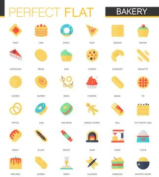 Vector set of flat Bakery food icons. Stock Illustration