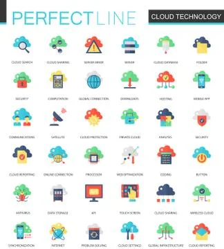 Vector set of flat Cloud data technology icons. Stock Illustration