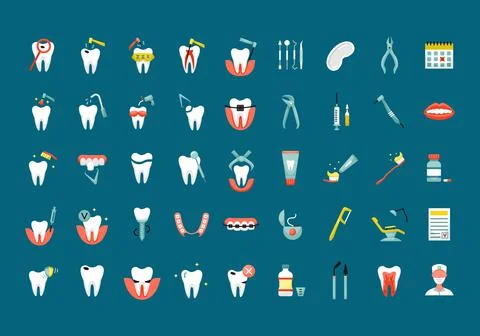 Vector set with flat color dentistry icons Stock-Illustration