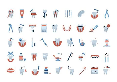 Vector set with flat color dentistry icons Stock Illustration