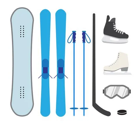 Vector set of flat colored winter sport equipment Stock Illustration