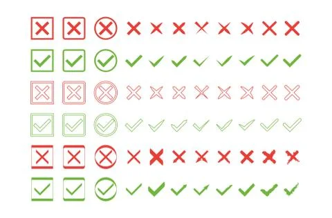 Vector Set of Flat Design Check Marks Icons. Different Variations of Ticks an Stock Illustration