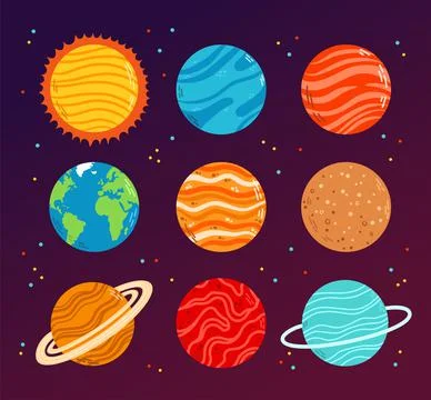 Vector set of flat design planets isolated objects Stock Illustration