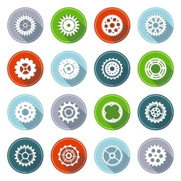Vector set of flat gear icons with long shadow. Stock Illustration