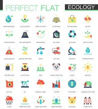 Vector set of flat green technology and ecology icons Illustrazione stock