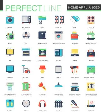 Vector set of flat Home appliances icons. Stock Illustration