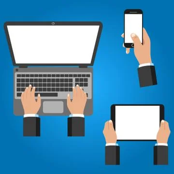 Vector set of flat icons - mobile phone and laptop. Stock Illustration