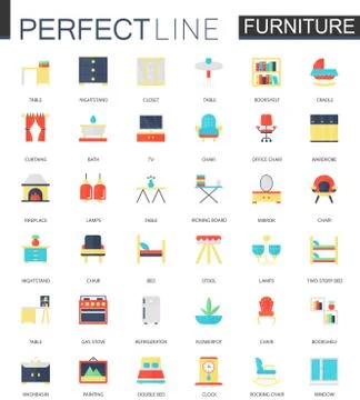Vector set of flat interior furniture icons. イラスト素材