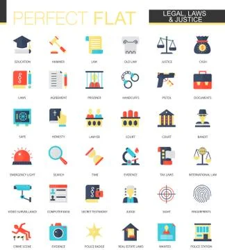 Vector set of flat law legal and justice icons Stock Illustration