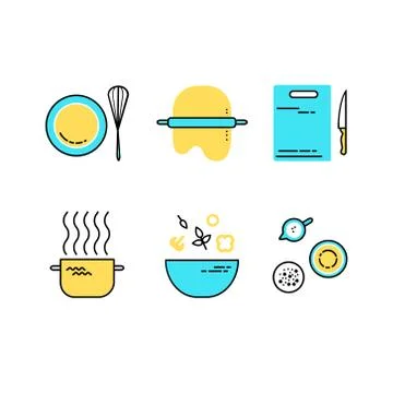 Vector set of flat line cooking icons Stock Illustration