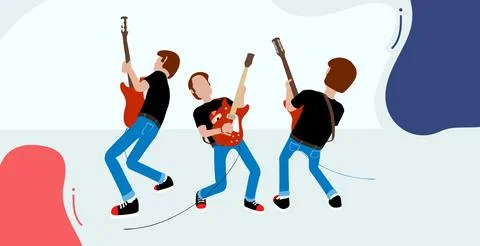Vector set of flat men playing guitar with various styles Stock Illustration