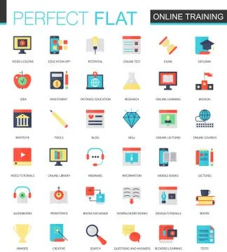 Vector set of flat Online education icons. Stock Illustration