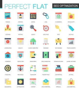 Vector set of flat Seo optimization icons. 스톡 일러스트
