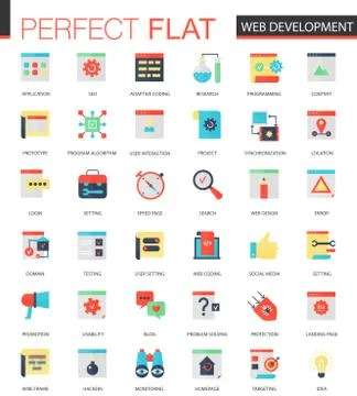 Vector set of flat Web development icons. Illustrazione stock