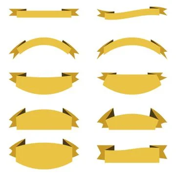 Vector set of flat yellow ribbon banners on white Stock Illustration