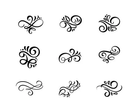 Vector set of floral calligraphic elements, dividers and flourish ornaments for 스톡 일러스트