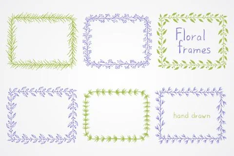 Vector set of floral hand drawn rectangular frames. 스톡 일러스트