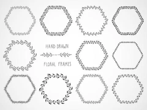 Vector set of floral hand drawn frames. Stock Illustration