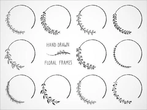 Vector set of floral hand drawn frames. Stock Illustration