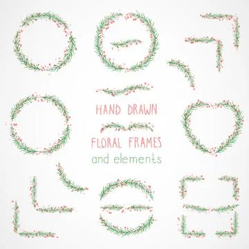 Vector set of floral hand drawn frames. Stock Illustration