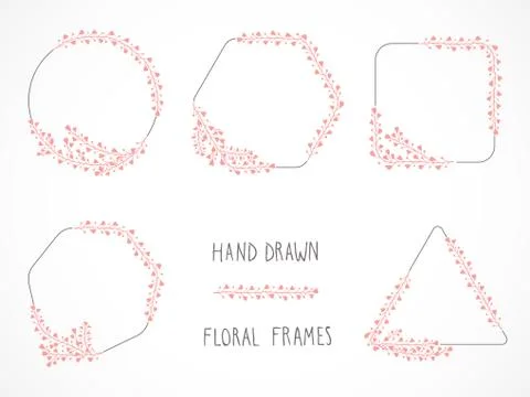 Vector set of floral hand drawn frames. Illustrazione stock