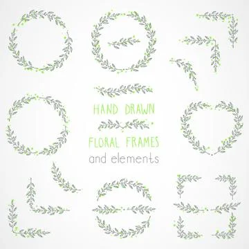 Vector set of floral hand drawn frames. Stock Illustration