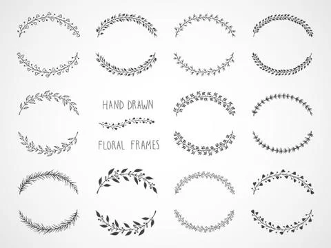 Vector set of floral hand drawn round frames. Illustrazione stock