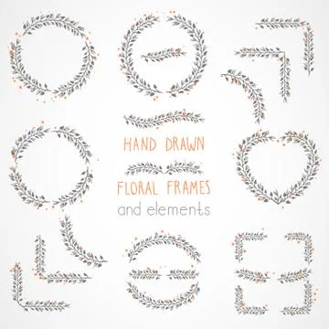 Vector set of floral hand drawn frames. イラスト素材