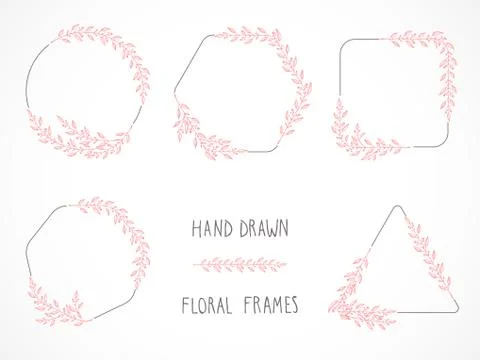 Vector set of floral hand drawn frames. Illustrazione stock