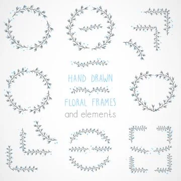 Vector set of floral hand drawn frames. Stock Illustration