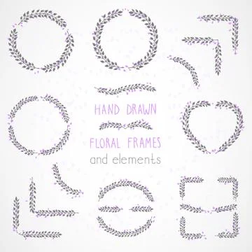 Vector set of floral hand drawn frames. Illustrazione stock