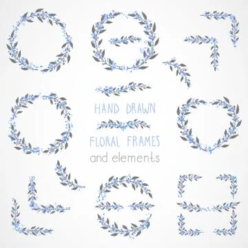Vector set of floral hand drawn frames. Stock Illustration