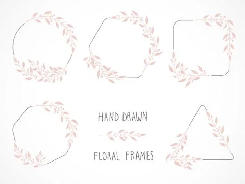 Vector set of floral hand drawn frames. Stock Illustration