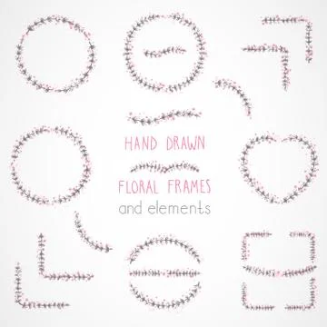Vector set of floral hand drawn frames. Stock Illustration
