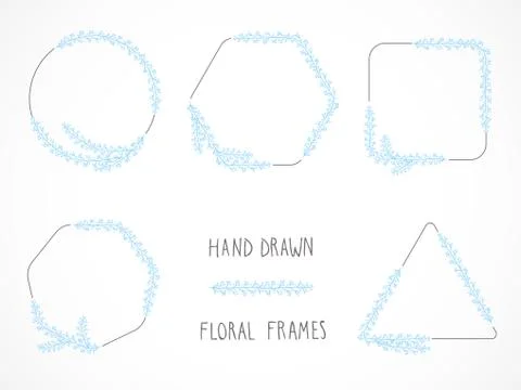 Vector set of floral hand drawn frames. Stock Illustration