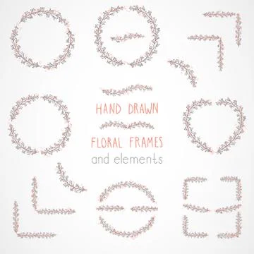 Vector set of floral hand drawn frames. Illustrazione stock