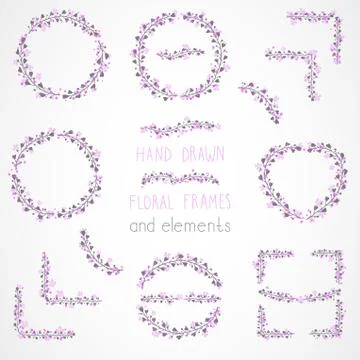 Vector set of floral hand drawn frames. Stock Illustration