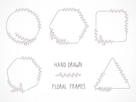 Vector set of floral hand drawn frames. イラスト素材