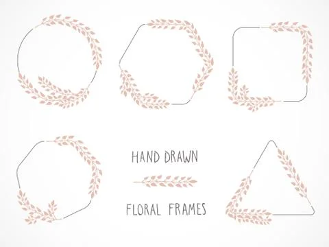 Vector set of floral hand drawn frames. Illustrazione stock