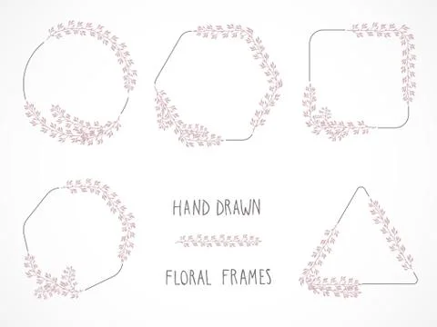 Vector set of floral hand drawn frames. Stock Illustration