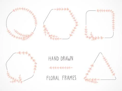 Vector set of floral hand drawn frames. Stock Illustration