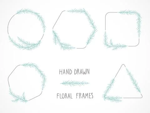 Vector set of floral hand drawn frames. Illustrazione stock